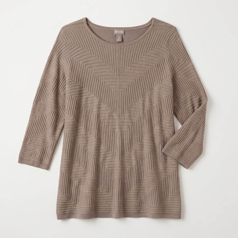 Chico's Women's L Minimalist Lagenlook Quiet Luxury Ribbed Chevron Knit Tunic